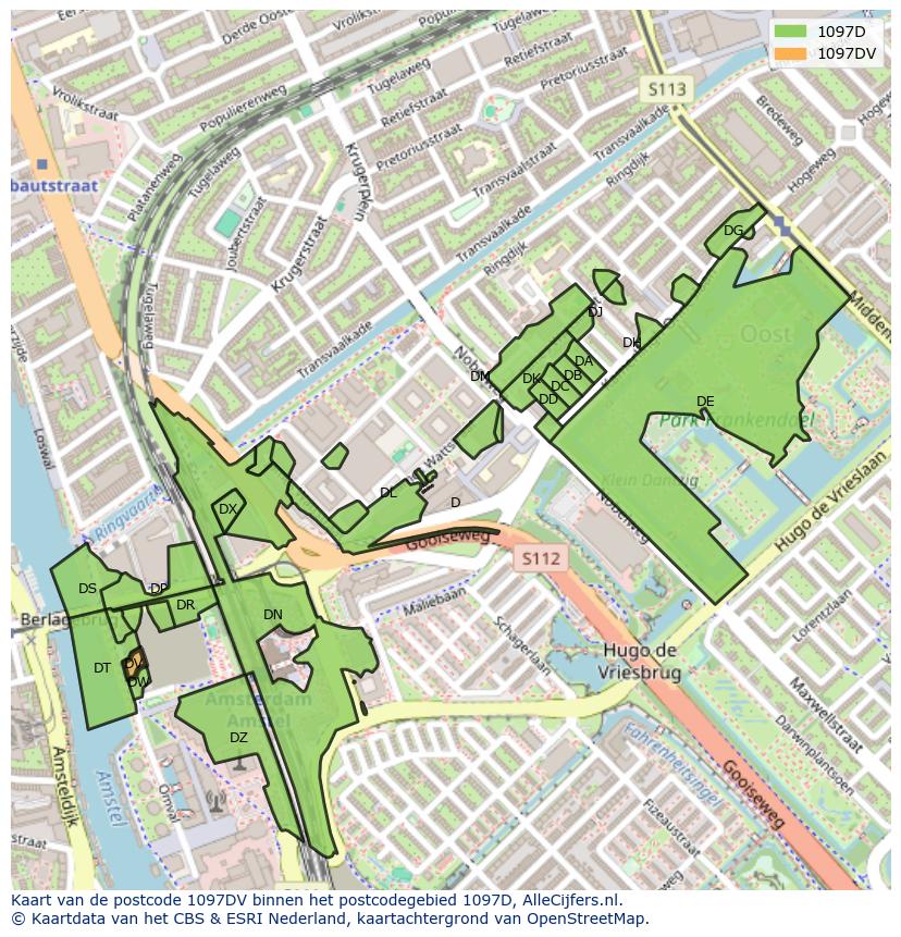 Afbeelding van het postcodegebied 1097 DV op de kaart.
