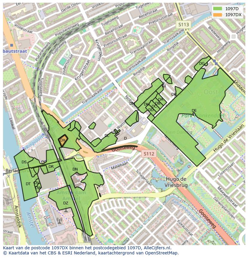 Afbeelding van het postcodegebied 1097 DX op de kaart.