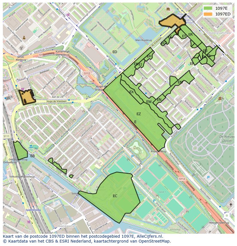 Afbeelding van het postcodegebied 1097 ED op de kaart.