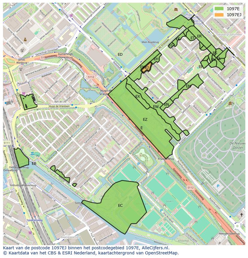 Afbeelding van het postcodegebied 1097 EJ op de kaart.