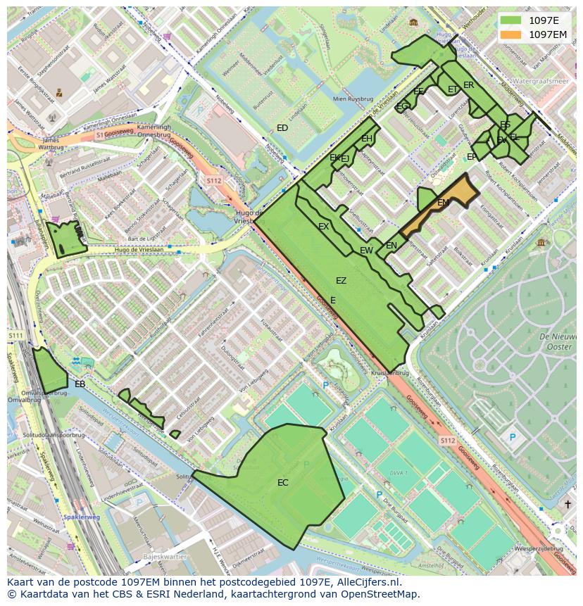 Afbeelding van het postcodegebied 1097 EM op de kaart.