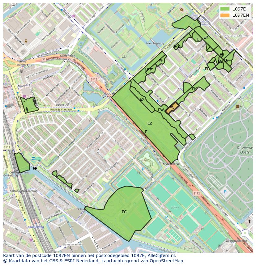 Afbeelding van het postcodegebied 1097 EN op de kaart.
