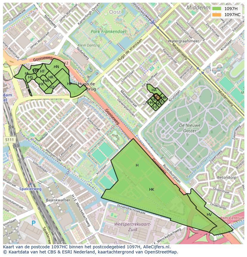 Afbeelding van het postcodegebied 1097 HC op de kaart.