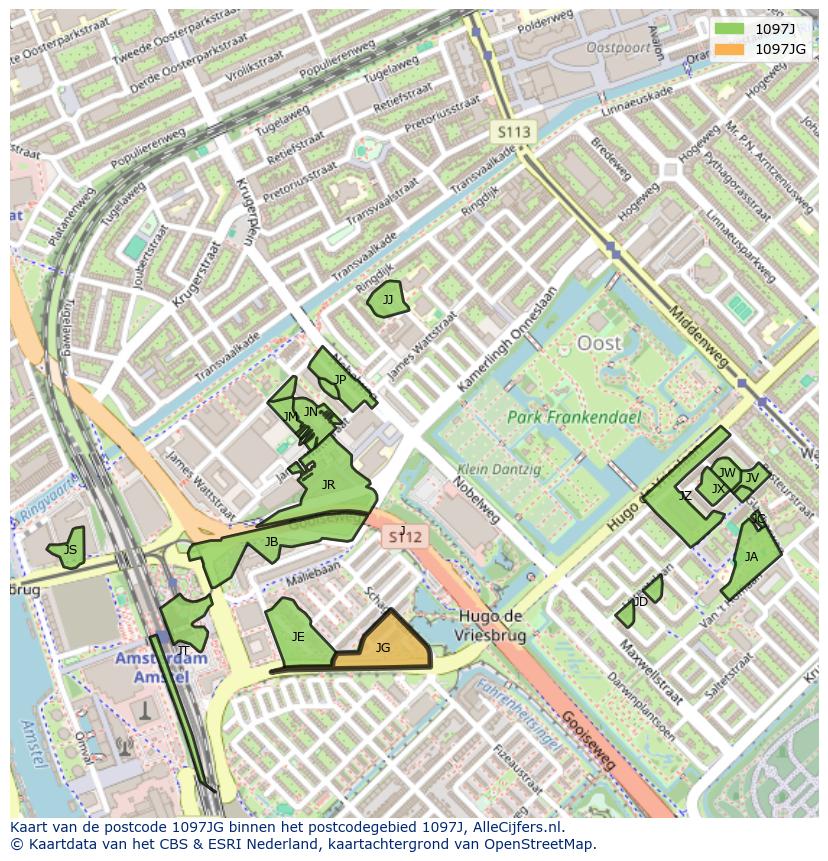 Afbeelding van het postcodegebied 1097 JG op de kaart.