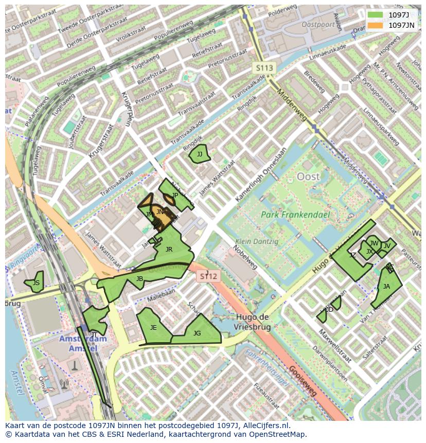 Afbeelding van het postcodegebied 1097 JN op de kaart.