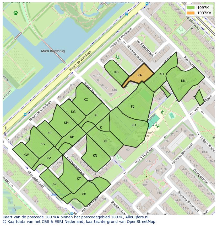 Afbeelding van het postcodegebied 1097 KA op de kaart.