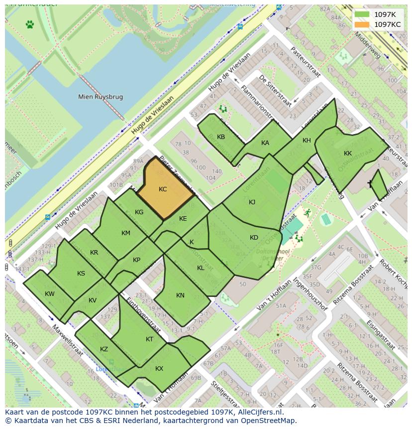 Afbeelding van het postcodegebied 1097 KC op de kaart.