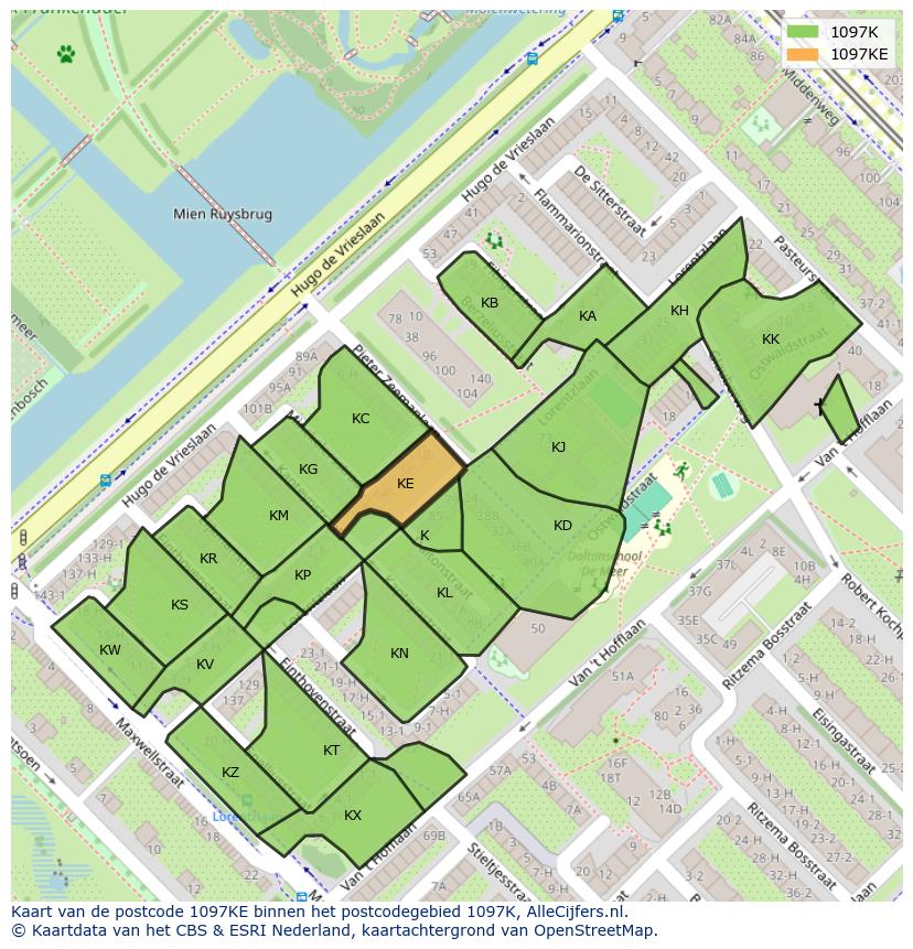 Afbeelding van het postcodegebied 1097 KE op de kaart.