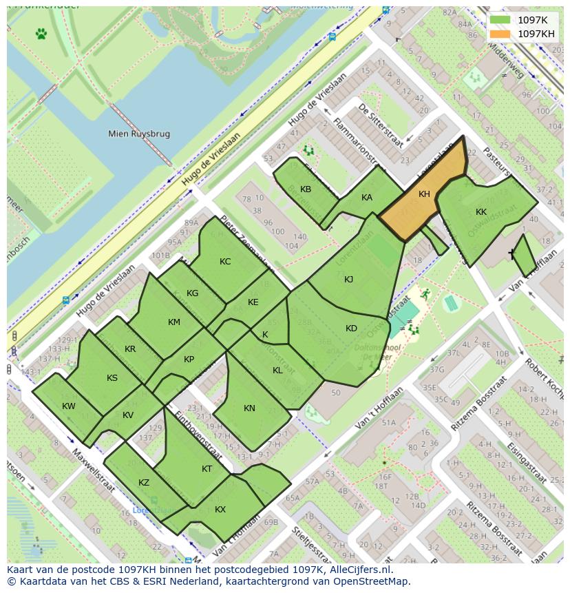 Afbeelding van het postcodegebied 1097 KH op de kaart.