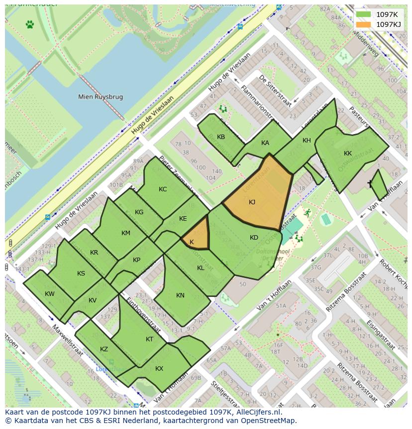 Afbeelding van het postcodegebied 1097 KJ op de kaart.