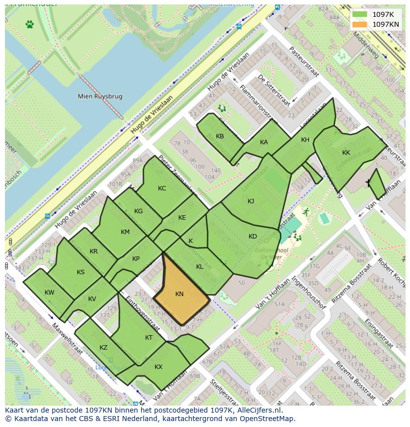 Afbeelding van het postcodegebied 1097 KN op de kaart.