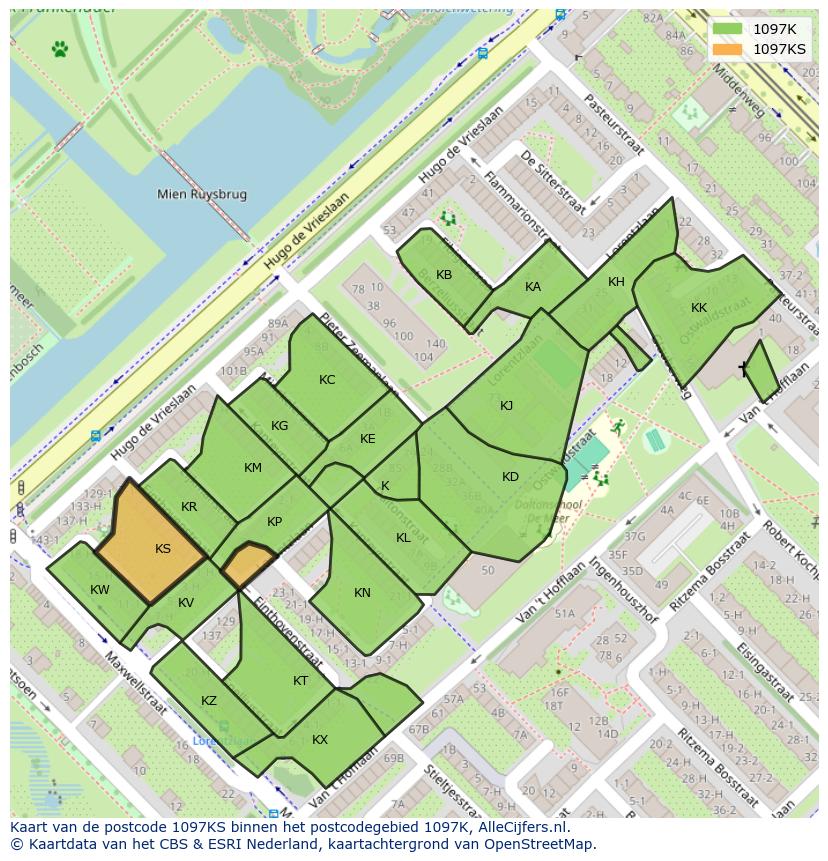 Afbeelding van het postcodegebied 1097 KS op de kaart.