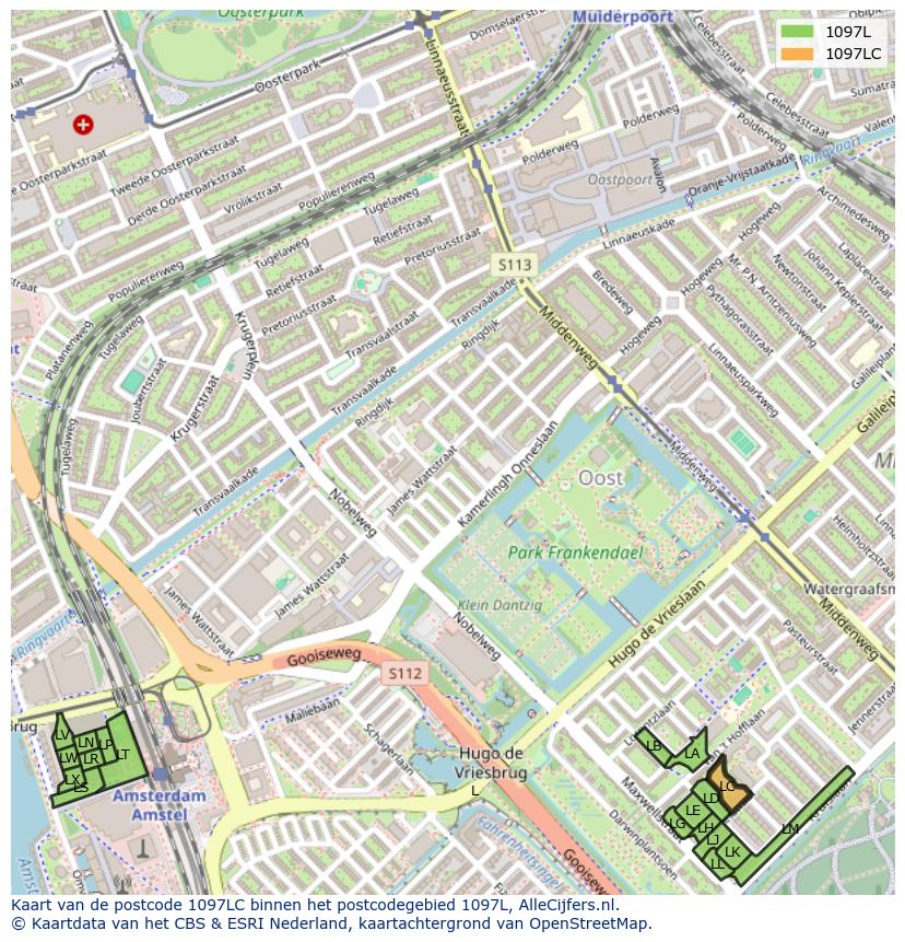 Afbeelding van het postcodegebied 1097 LC op de kaart.