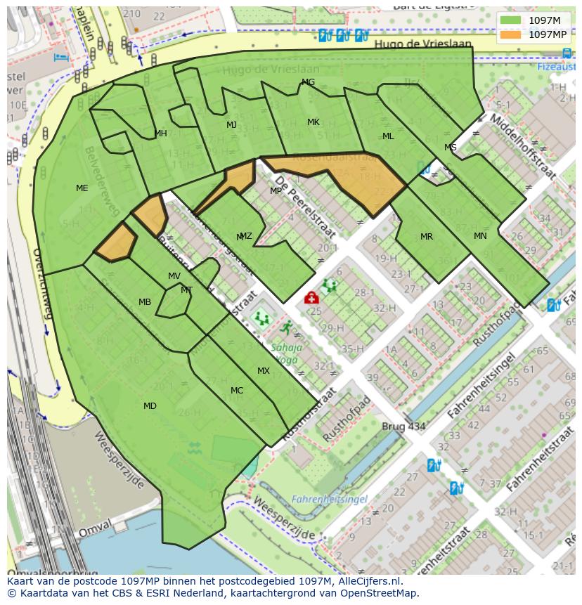 Afbeelding van het postcodegebied 1097 MP op de kaart.
