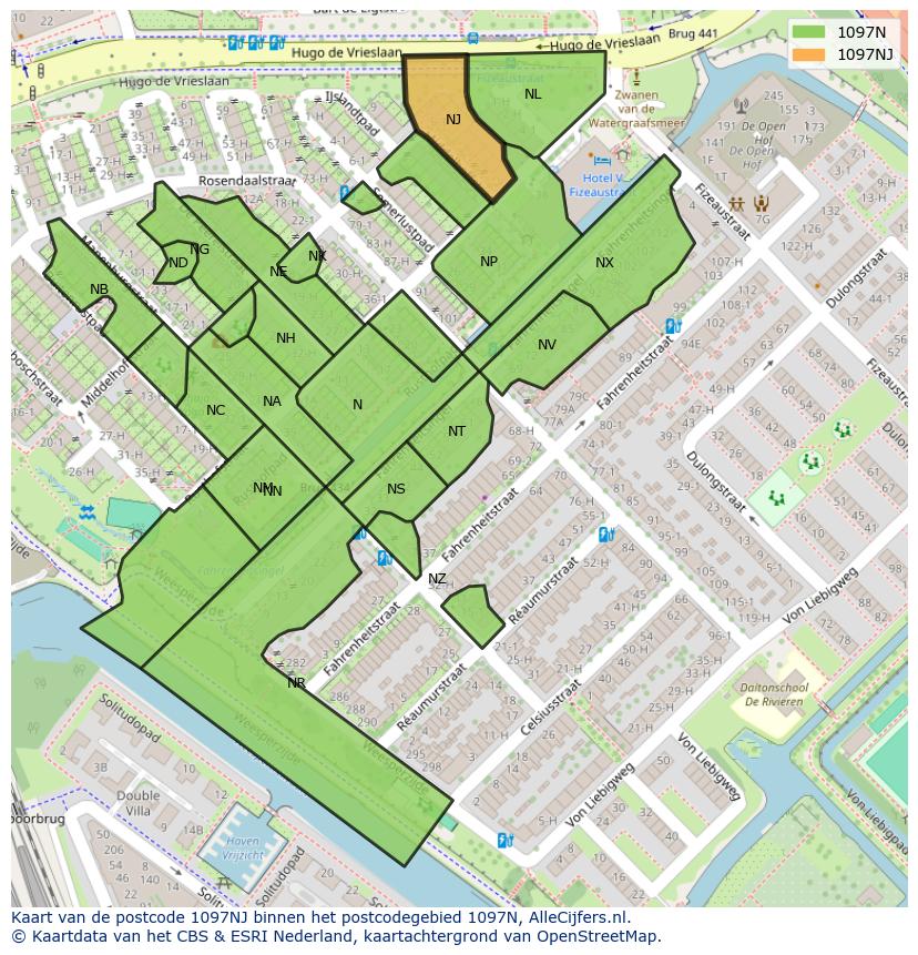 Afbeelding van het postcodegebied 1097 NJ op de kaart.