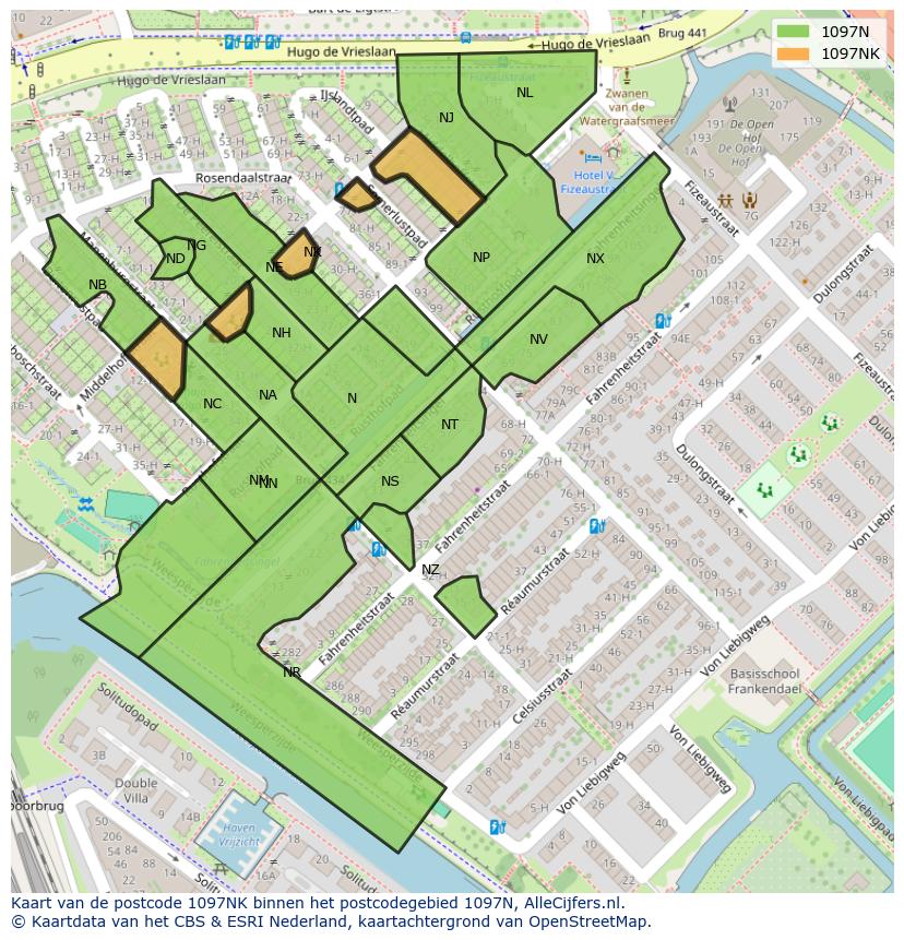 Afbeelding van het postcodegebied 1097 NK op de kaart.