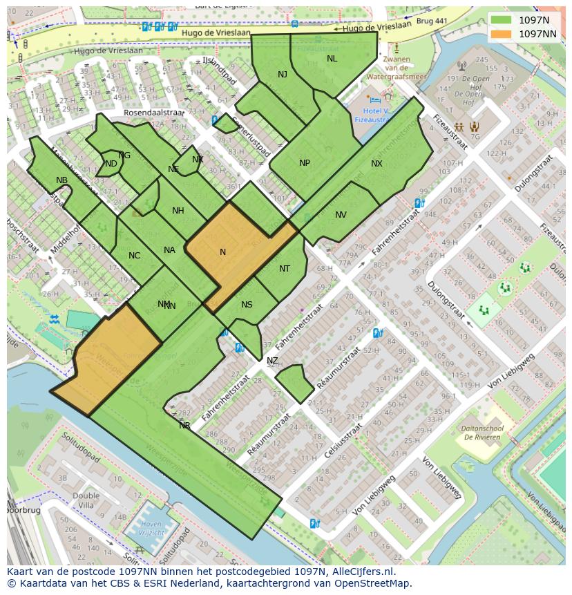 Afbeelding van het postcodegebied 1097 NN op de kaart.