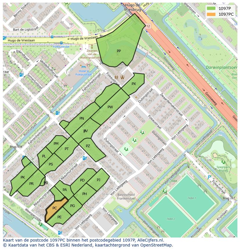 Afbeelding van het postcodegebied 1097 PC op de kaart.