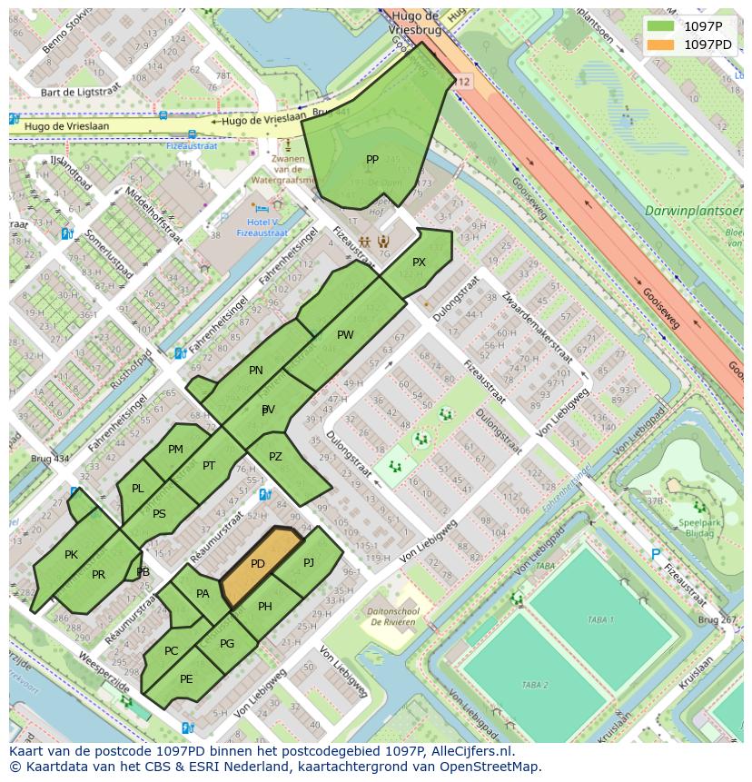 Afbeelding van het postcodegebied 1097 PD op de kaart.