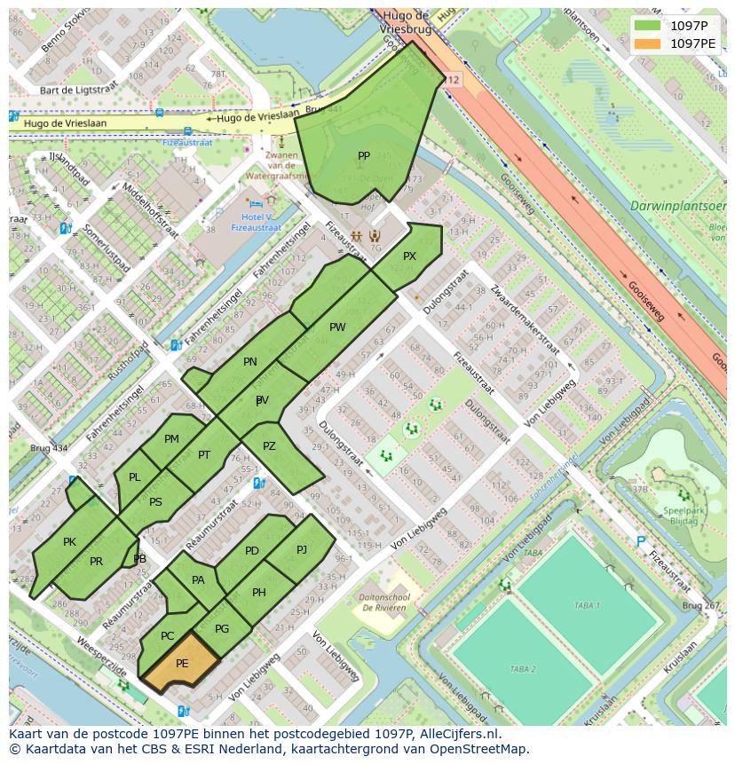 Afbeelding van het postcodegebied 1097 PE op de kaart.