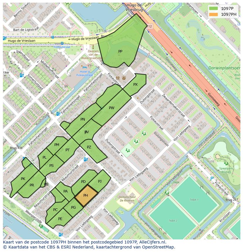 Afbeelding van het postcodegebied 1097 PH op de kaart.