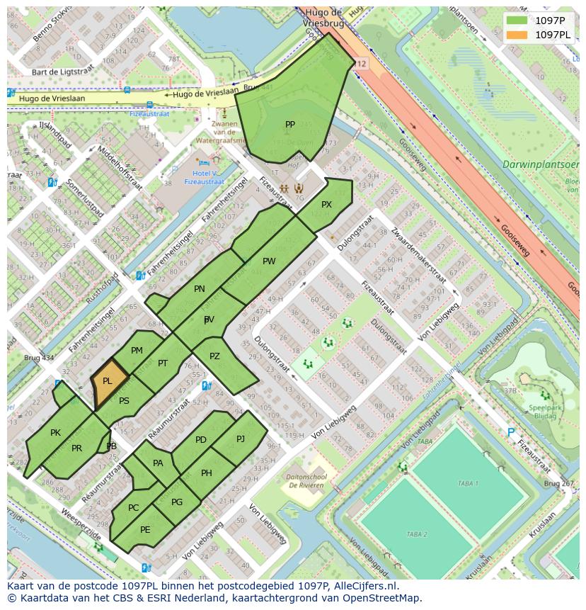 Afbeelding van het postcodegebied 1097 PL op de kaart.