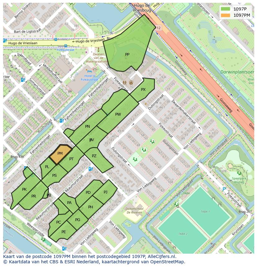 Afbeelding van het postcodegebied 1097 PM op de kaart.