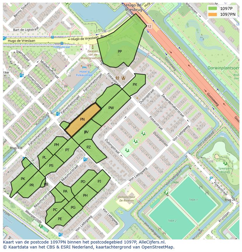 Afbeelding van het postcodegebied 1097 PN op de kaart.
