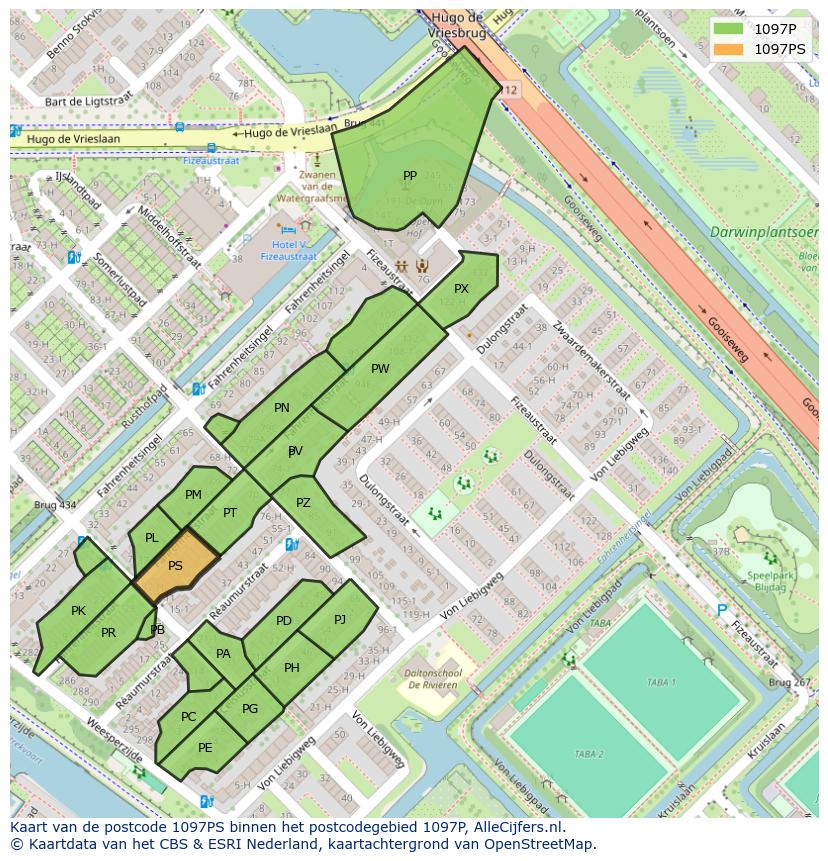 Afbeelding van het postcodegebied 1097 PS op de kaart.