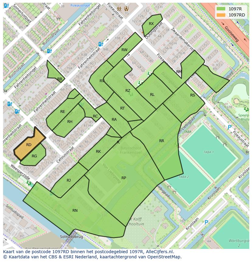 Afbeelding van het postcodegebied 1097 RD op de kaart.