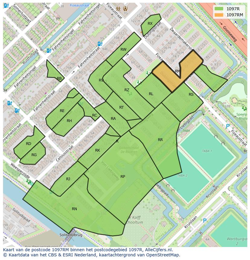 Afbeelding van het postcodegebied 1097 RM op de kaart.