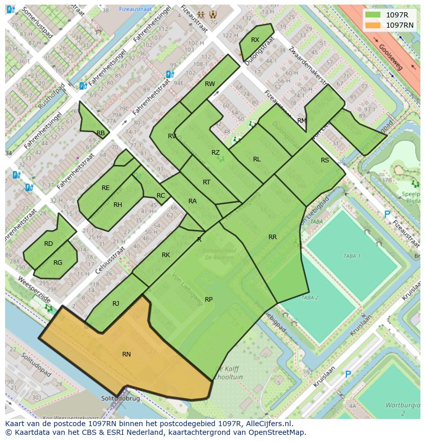 Afbeelding van het postcodegebied 1097 RN op de kaart.