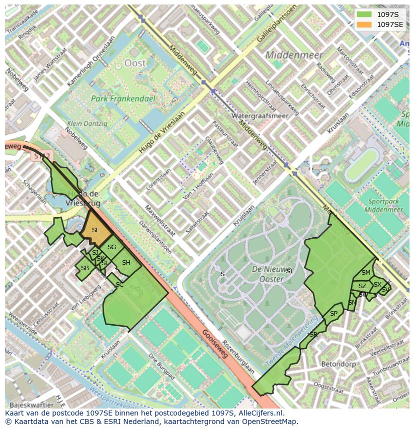 Afbeelding van het postcodegebied 1097 SE op de kaart.