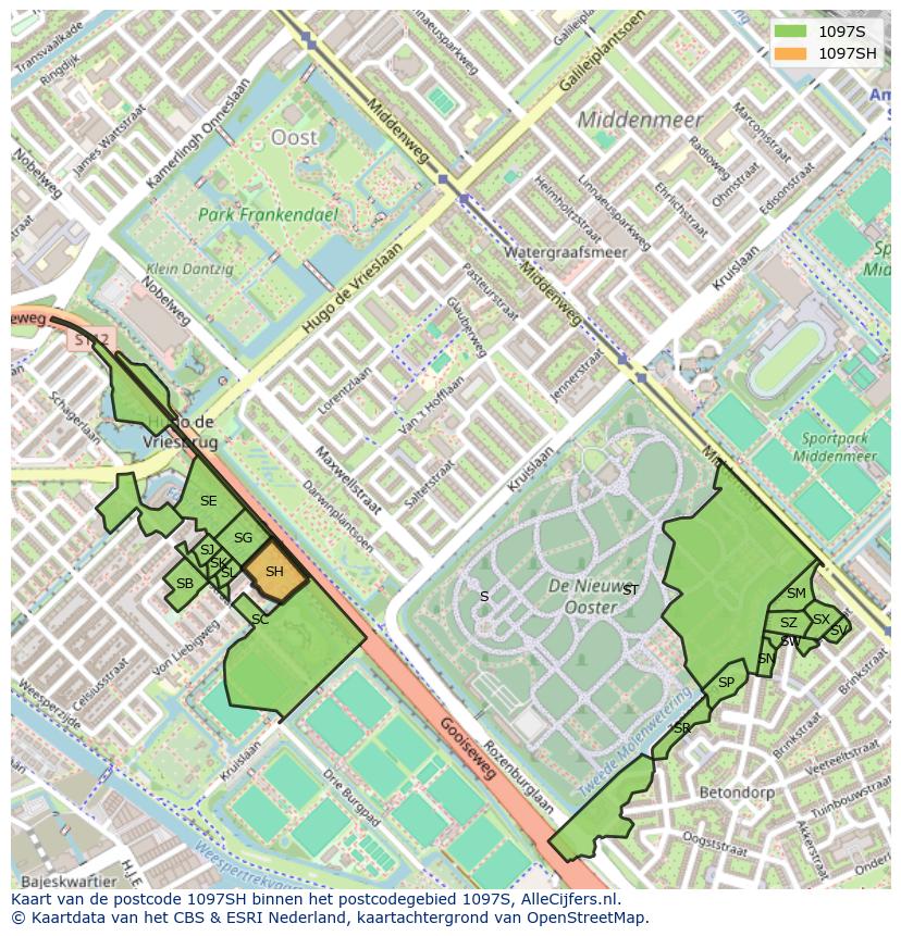 Afbeelding van het postcodegebied 1097 SH op de kaart.