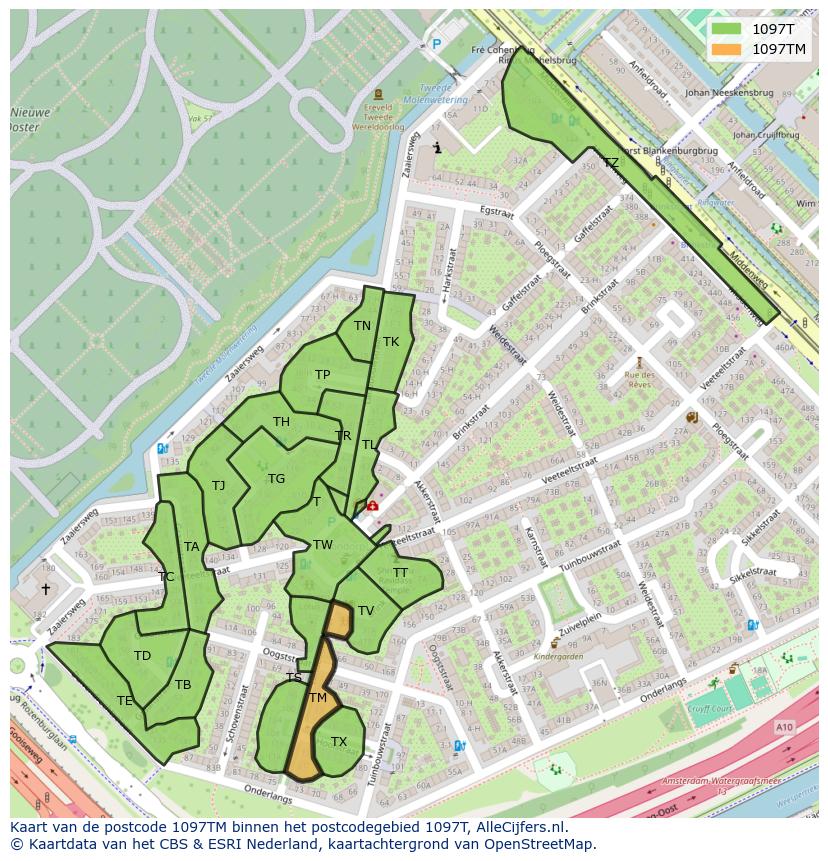 Afbeelding van het postcodegebied 1097 TM op de kaart.