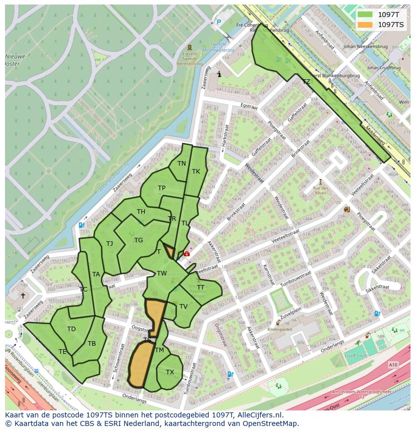 Afbeelding van het postcodegebied 1097 TS op de kaart.