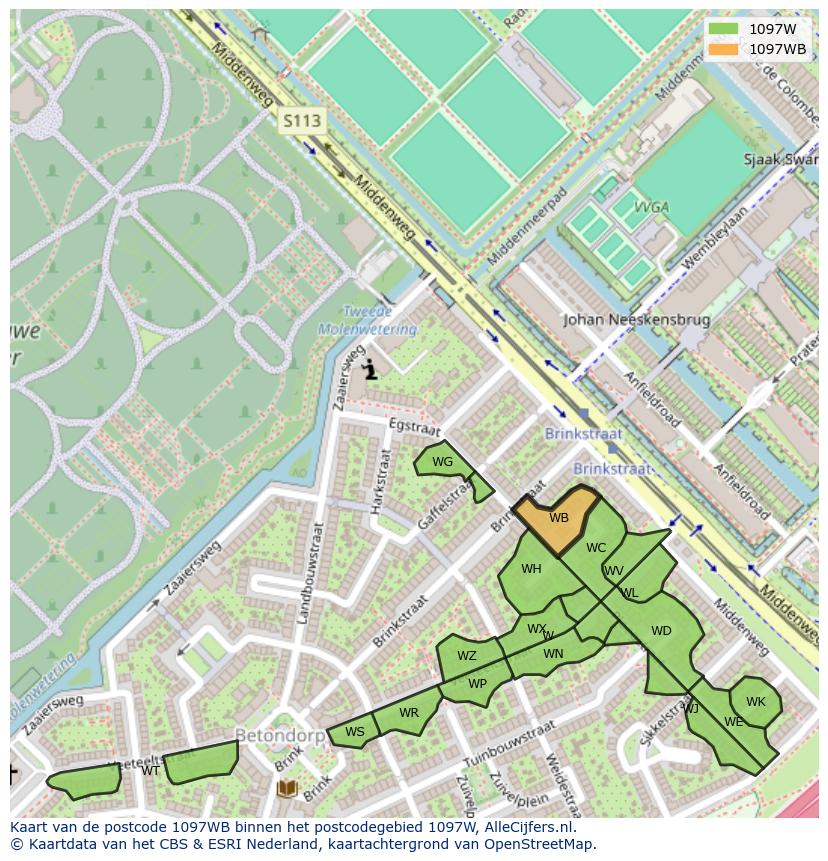 Afbeelding van het postcodegebied 1097 WB op de kaart.