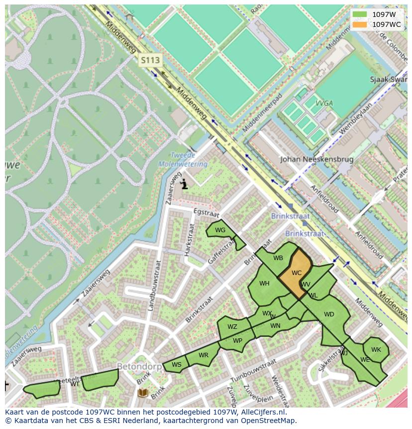 Afbeelding van het postcodegebied 1097 WC op de kaart.