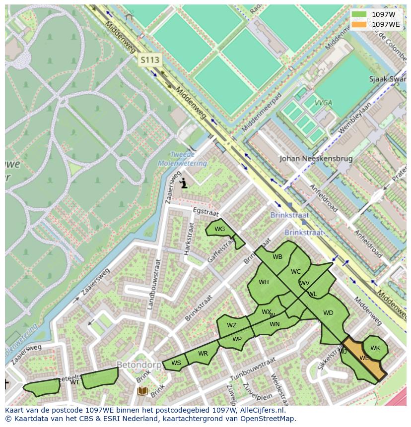 Afbeelding van het postcodegebied 1097 WE op de kaart.