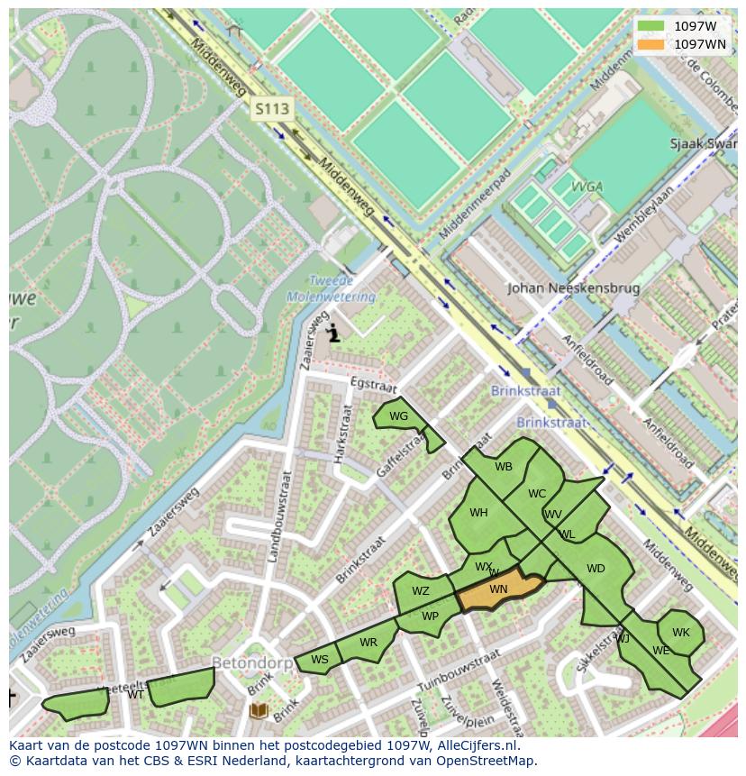 Afbeelding van het postcodegebied 1097 WN op de kaart.