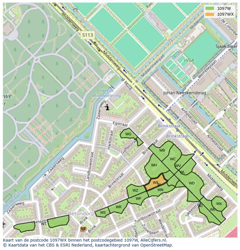 Afbeelding van het postcodegebied 1097 WX op de kaart.