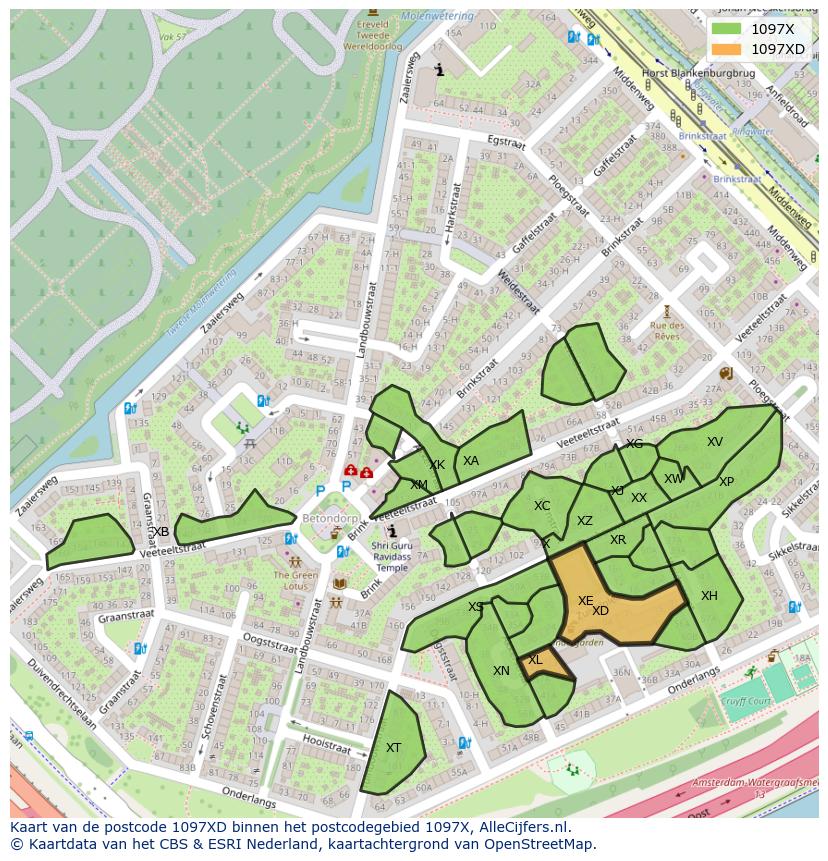 Afbeelding van het postcodegebied 1097 XD op de kaart.