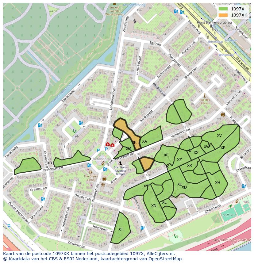 Afbeelding van het postcodegebied 1097 XK op de kaart.