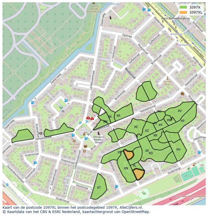 Afbeelding van het postcodegebied 1097 XL op de kaart.