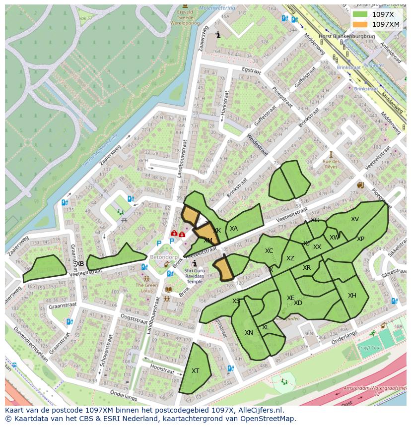 Afbeelding van het postcodegebied 1097 XM op de kaart.