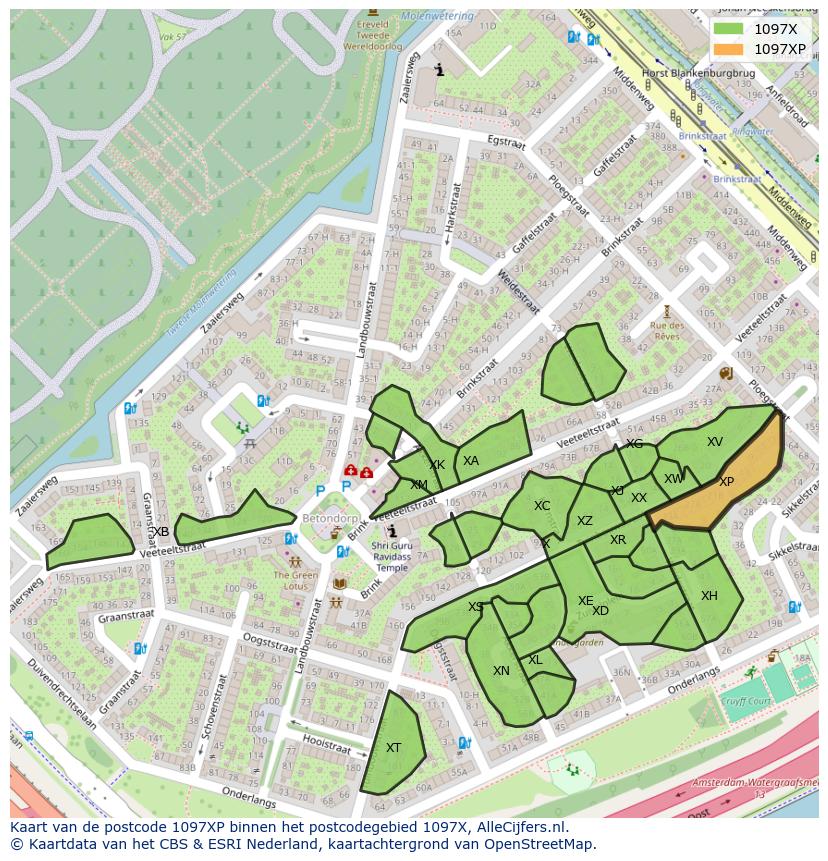 Afbeelding van het postcodegebied 1097 XP op de kaart.
