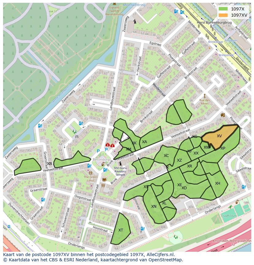Afbeelding van het postcodegebied 1097 XV op de kaart.