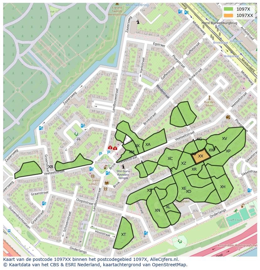 Afbeelding van het postcodegebied 1097 XX op de kaart.