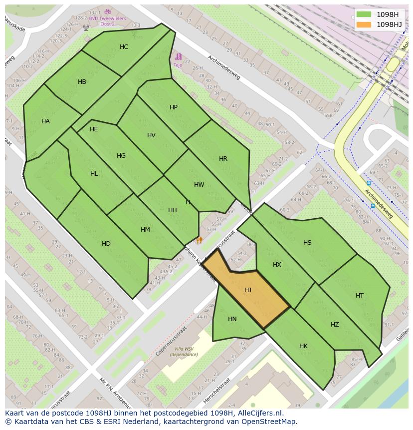 Afbeelding van het postcodegebied 1098 HJ op de kaart.
