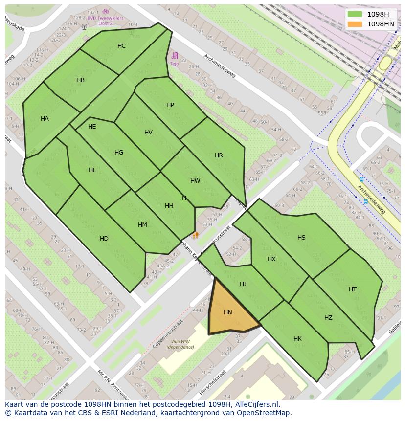 Afbeelding van het postcodegebied 1098 HN op de kaart.